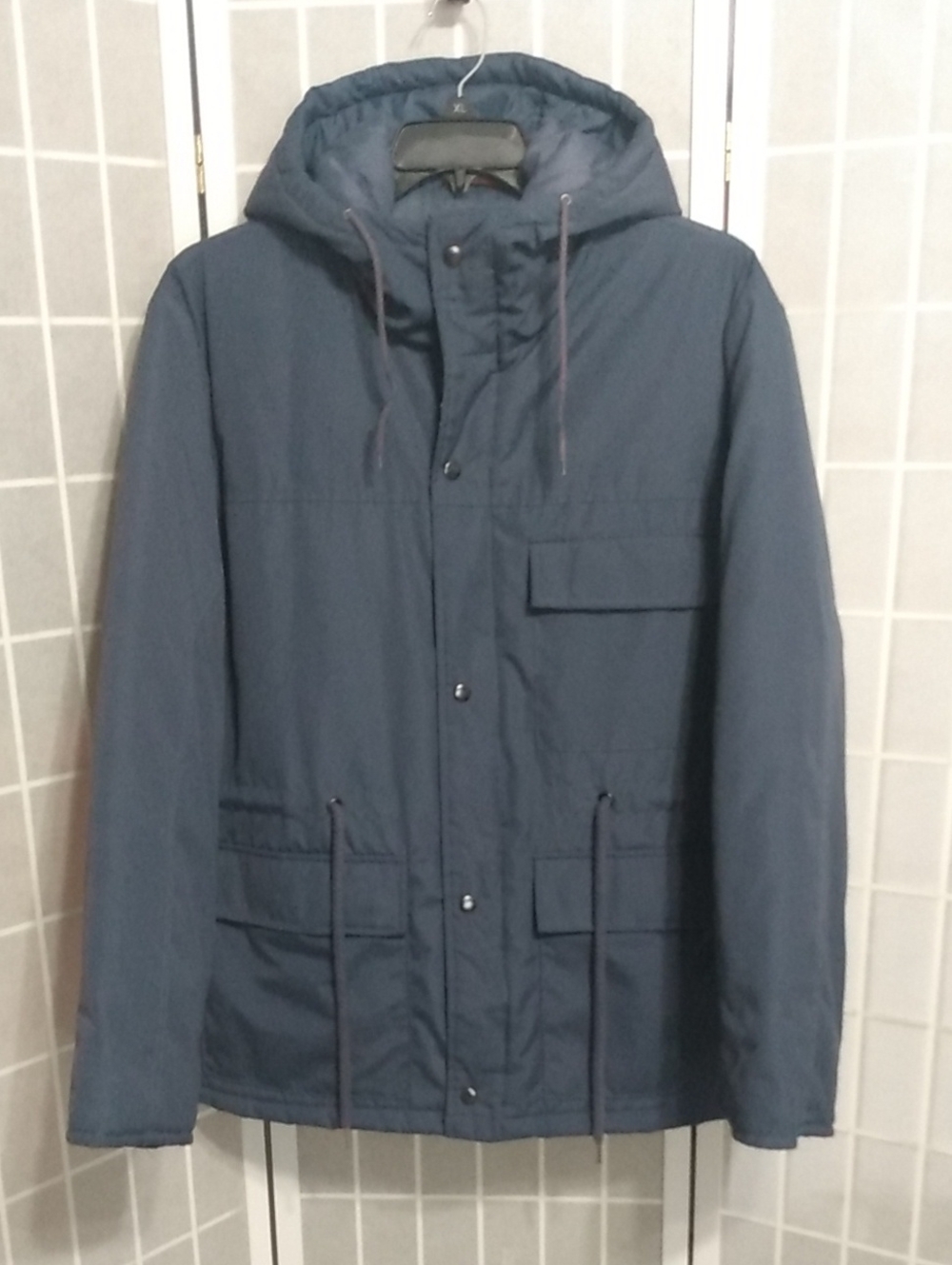 Classic Directions Men's Hooded Parka Coat - Navy Blue - Large- Zip/ Snap